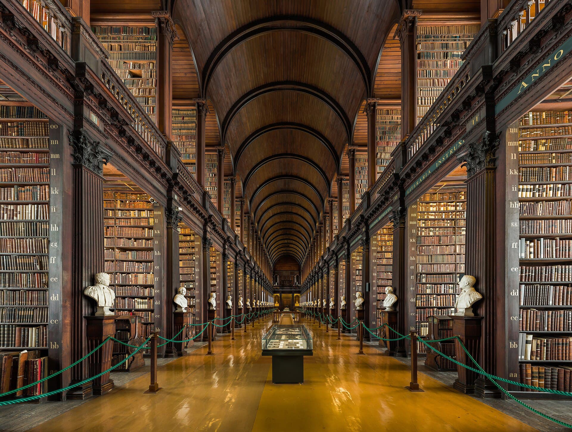 The vaulted interior of a historic university library
