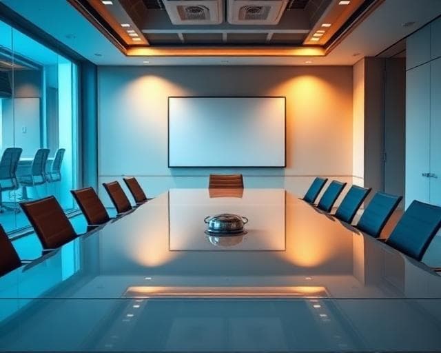 A polished boardroom table