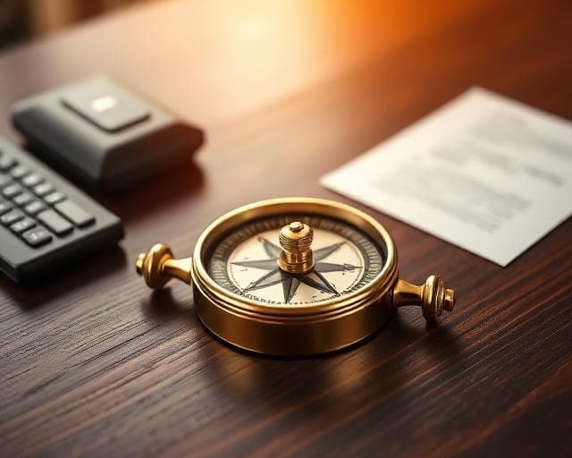 A compass on a desk