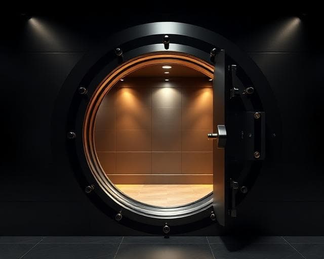 A modern vault door standing open