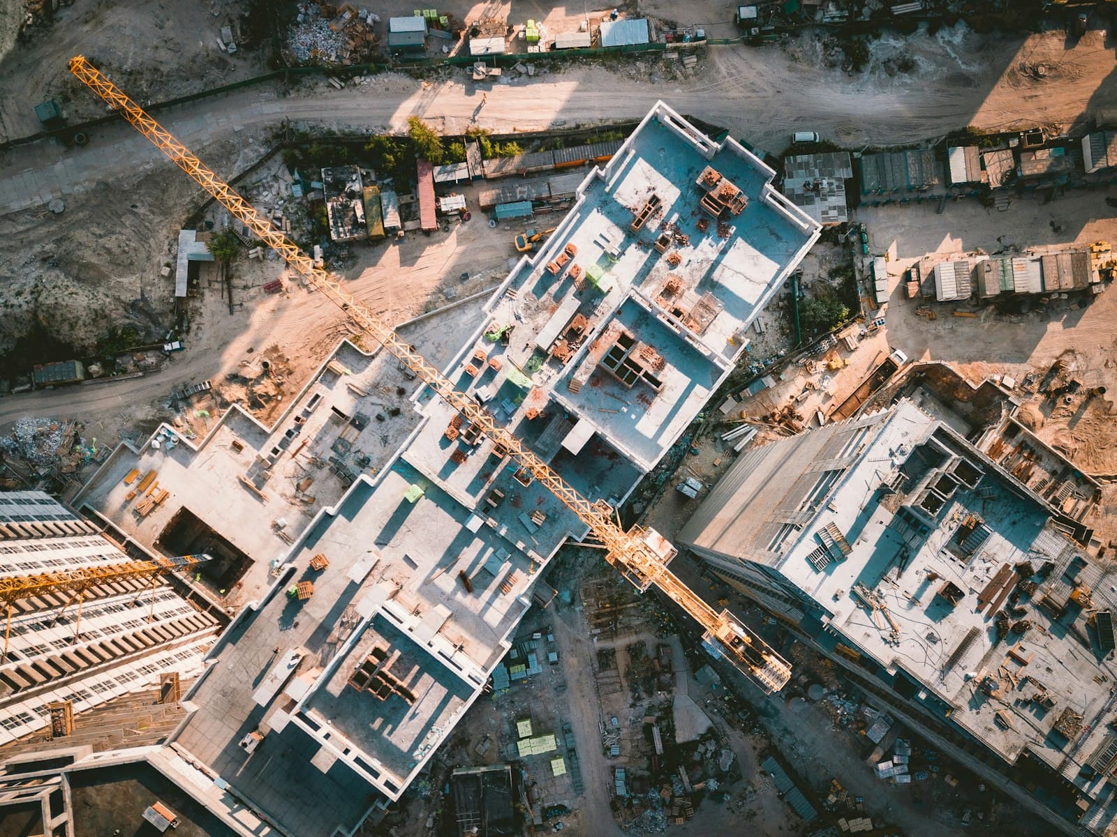 Aerial view of a mixed-use city district